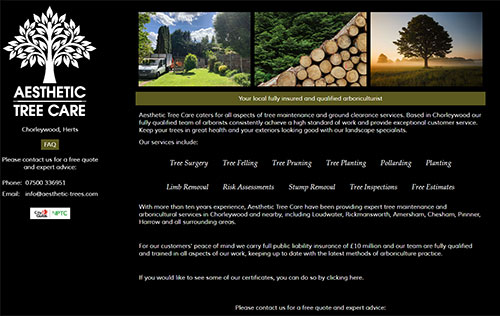 Aesthetic Tree Care website by Ballynet