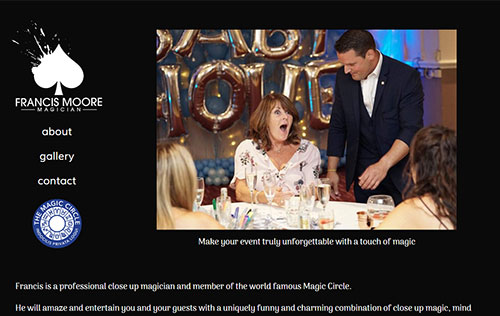 Francis Moore Magician website by Ballynet